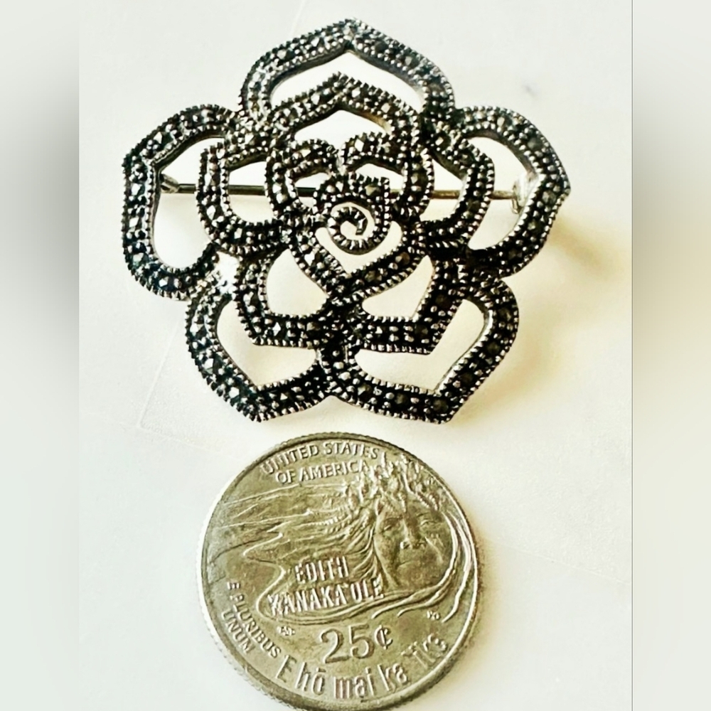 Vintage Sterling Silver 925 Flower Brooch Pin Rose